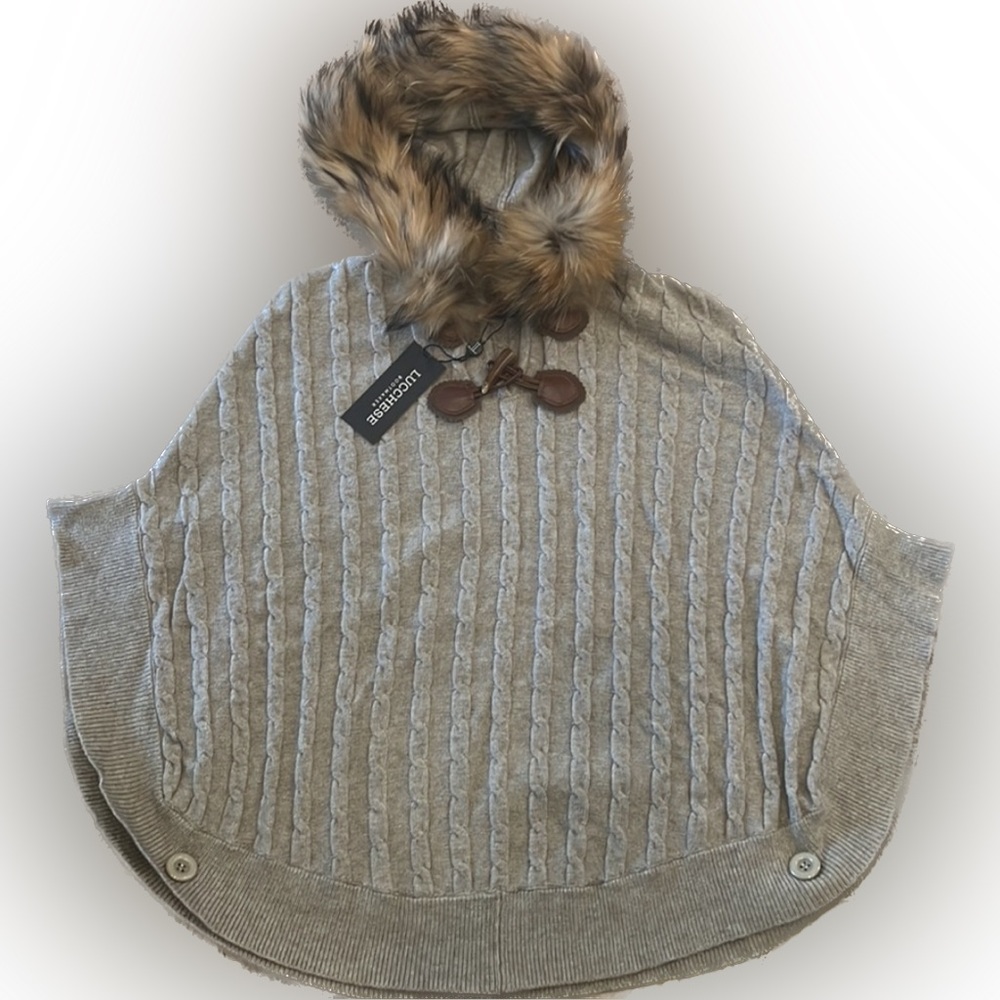 Lucchese Bootmaker Cashmere and fox fur poncho RARE O/S